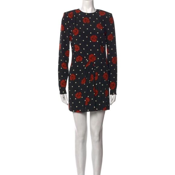Saint Laurent Silk Floral Rose Dot Mini Dress‎ Size 42 - Picture 1 of 13
